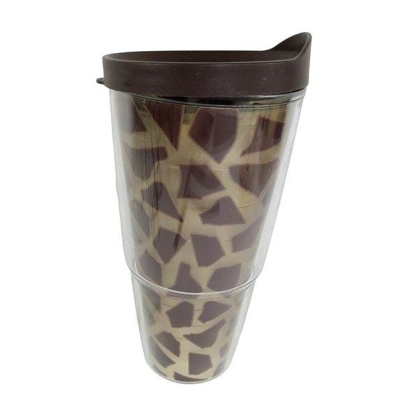 Tervis Tumbler 24 OZ Giraffe Print Pattern With Brown Lid Made in USA Hot Cold - Picture 1 of 8